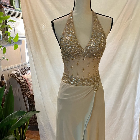 Vintage sheer beaded halter gown ✨ - Picture 4 of 13